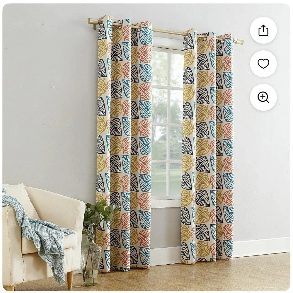 6 Mainstays Grommet Top Blackout Curtain Panels Beige‎ Artsy Leaf 40